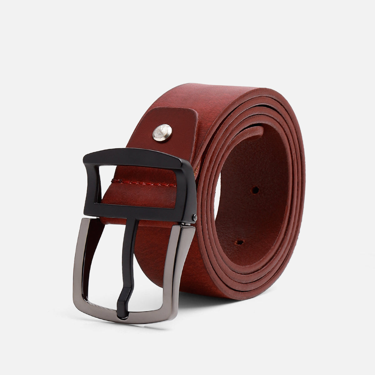 Chestnut Burnished Leather Belt – Dual-Tone Buckle