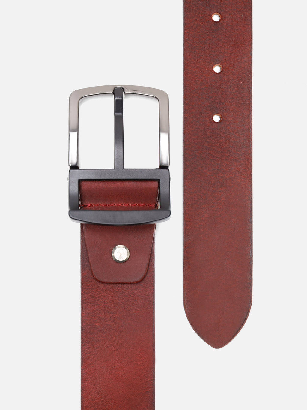 Chestnut Burnished Leather Belt – Dual-Tone Buckle