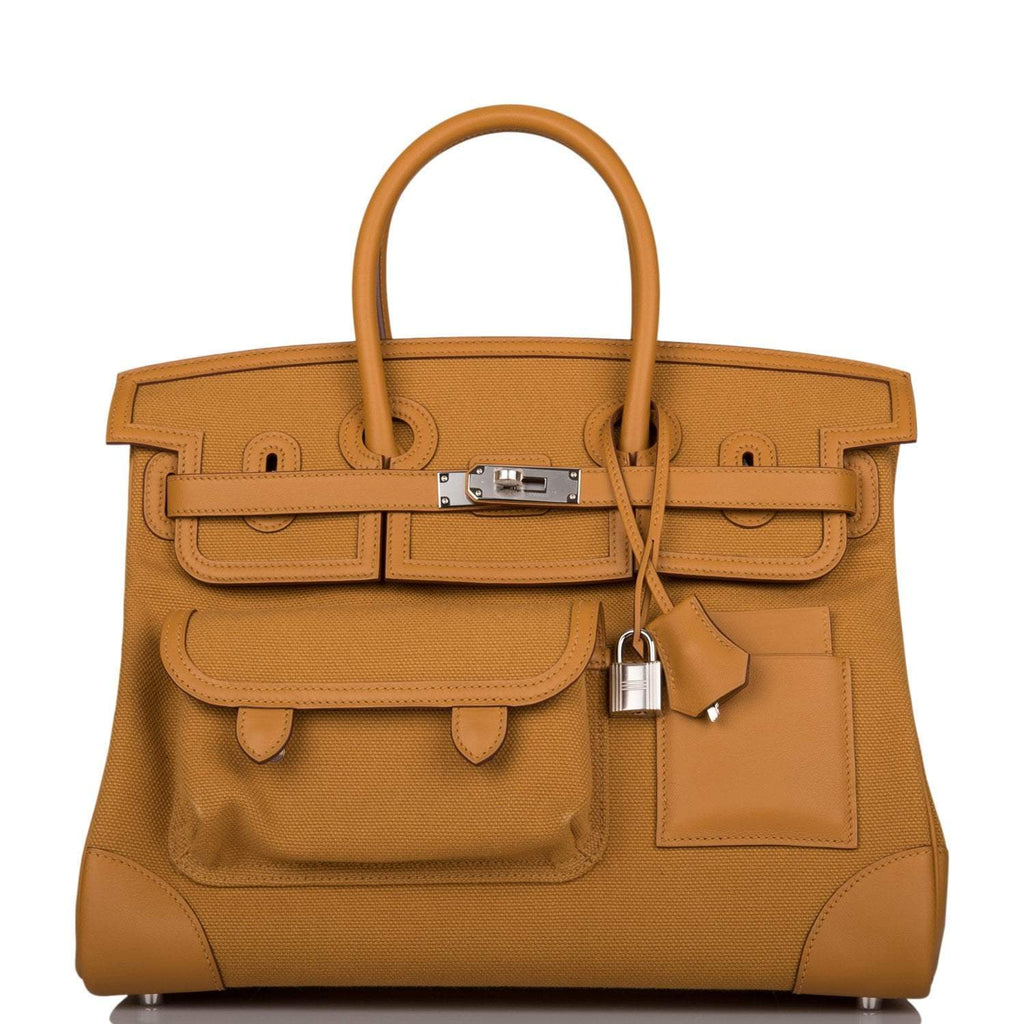 Hermes Birkin 35cm Desert/Sesame Swift and Toile Canvas "Cargo" Palladium Hardware - Exclusu
