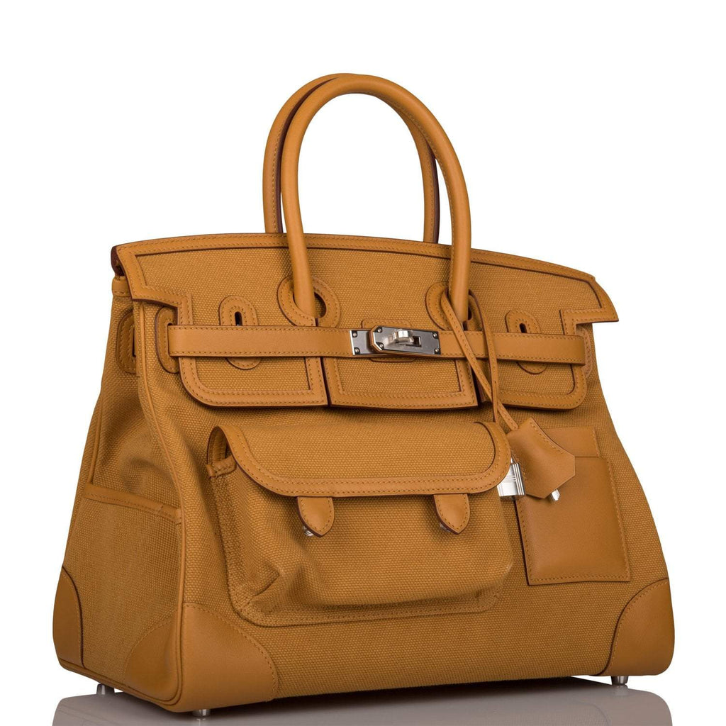 Hermes Birkin 35cm Desert/Sesame Swift and Toile Canvas "Cargo" Palladium Hardware - Exclusu