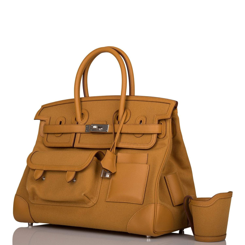 Hermes Birkin 35cm Desert/Sesame Swift and Toile Canvas "Cargo" Palladium Hardware - Exclusu