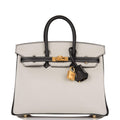 Birkin 25 Gris Perle and Black Chèvre Brushed Gold Hardware - Exclusu