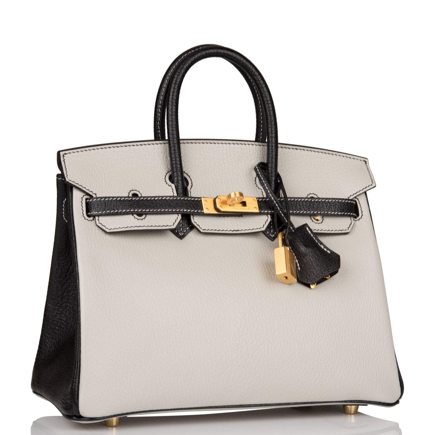 Birkin 25 Gris Perle and Black Chèvre Brushed Gold Hardware - Exclusu