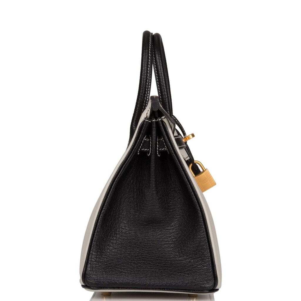 Birkin 25 Gris Perle and Black Chèvre Brushed Gold Hardware - Exclusu