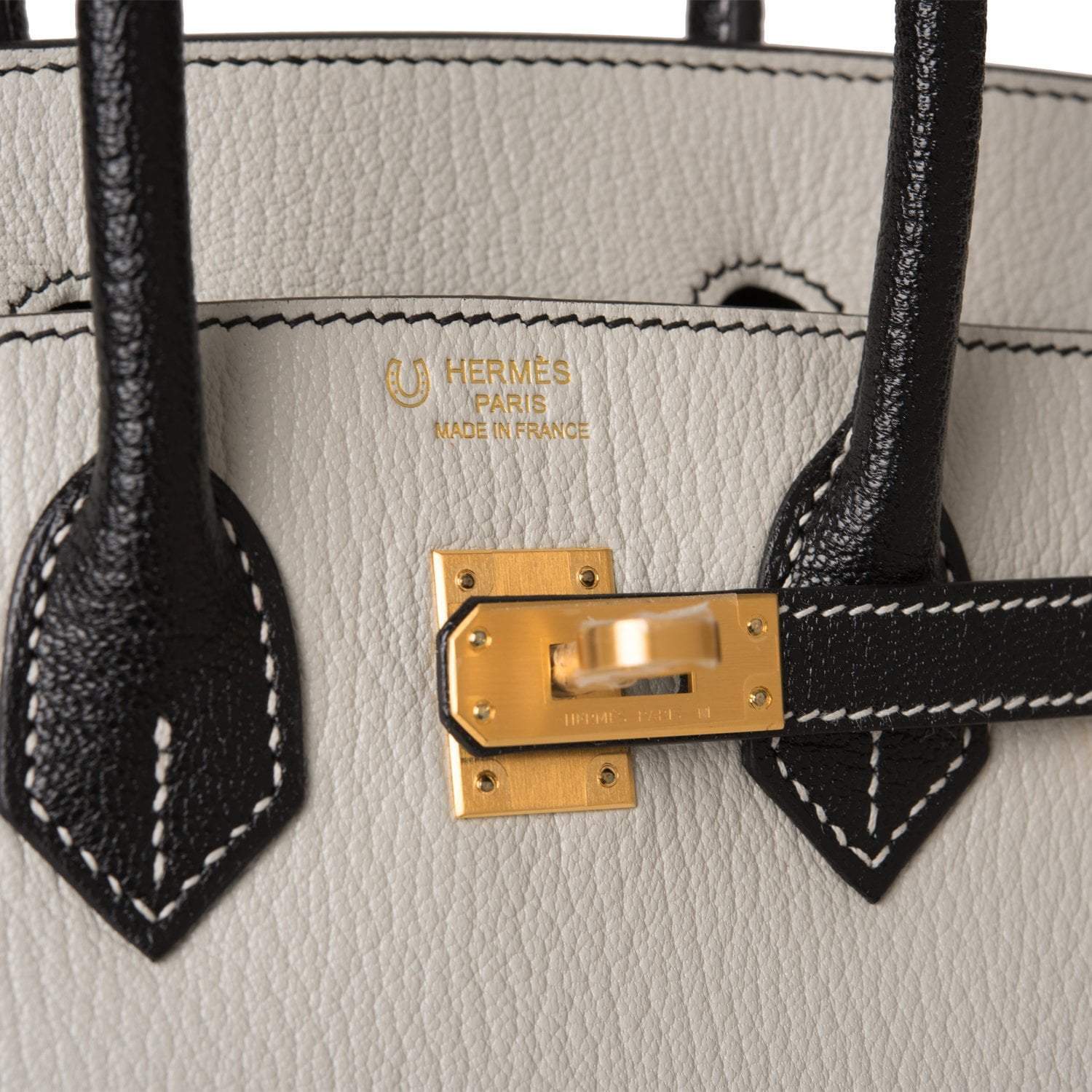 Birkin 25 Gris Perle and Black Chèvre Brushed Gold Hardware - Exclusu