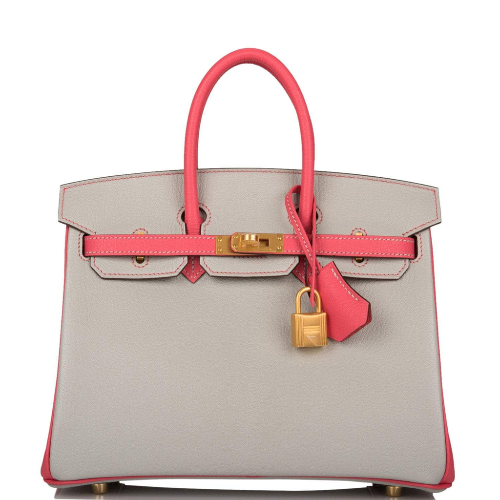 Hermes Birkin 25 Gris Perle Rose Azalee Chèvre with Brushed Gold Hardware - Exclusu