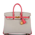 Hermes Birkin 25 Gris Perle Rose Azalee Chèvre with Brushed Gold Hardware - Exclusu