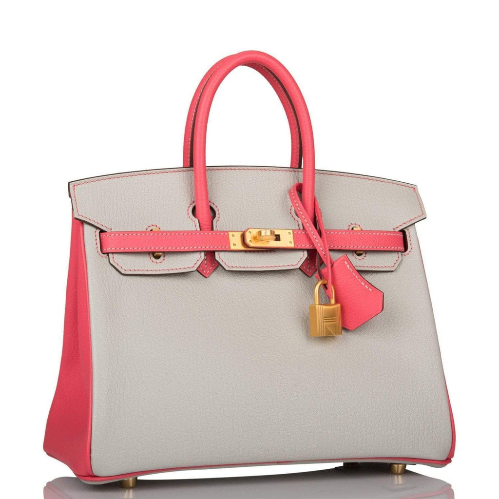 Hermes Birkin 25 Gris Perle Rose Azalee Chèvre with Brushed Gold Hardware - Exclusu