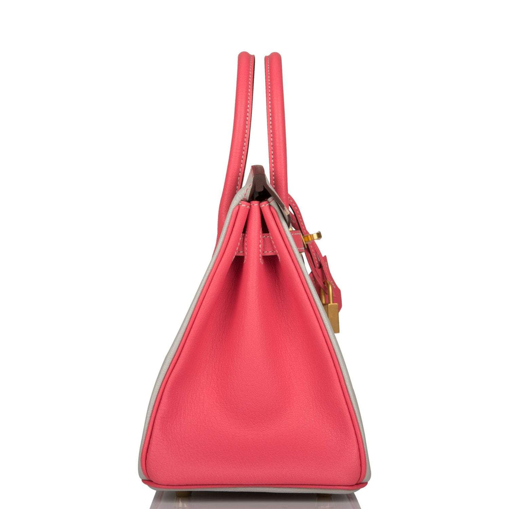 Hermes Birkin 25 Gris Perle Rose Azalee Chèvre with Brushed Gold Hardware - Exclusu