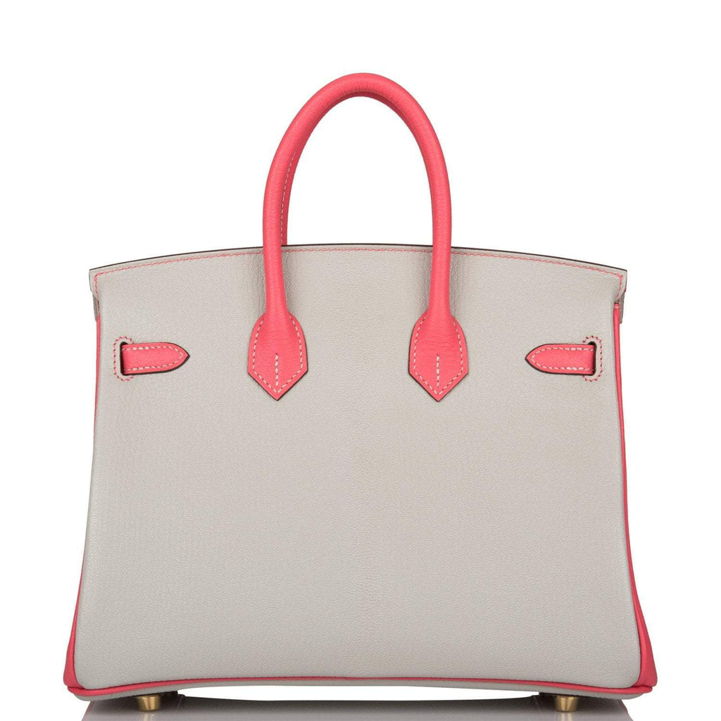 Hermes Birkin 25 Gris Perle Rose Azalee Chèvre with Brushed Gold Hardware - Exclusu