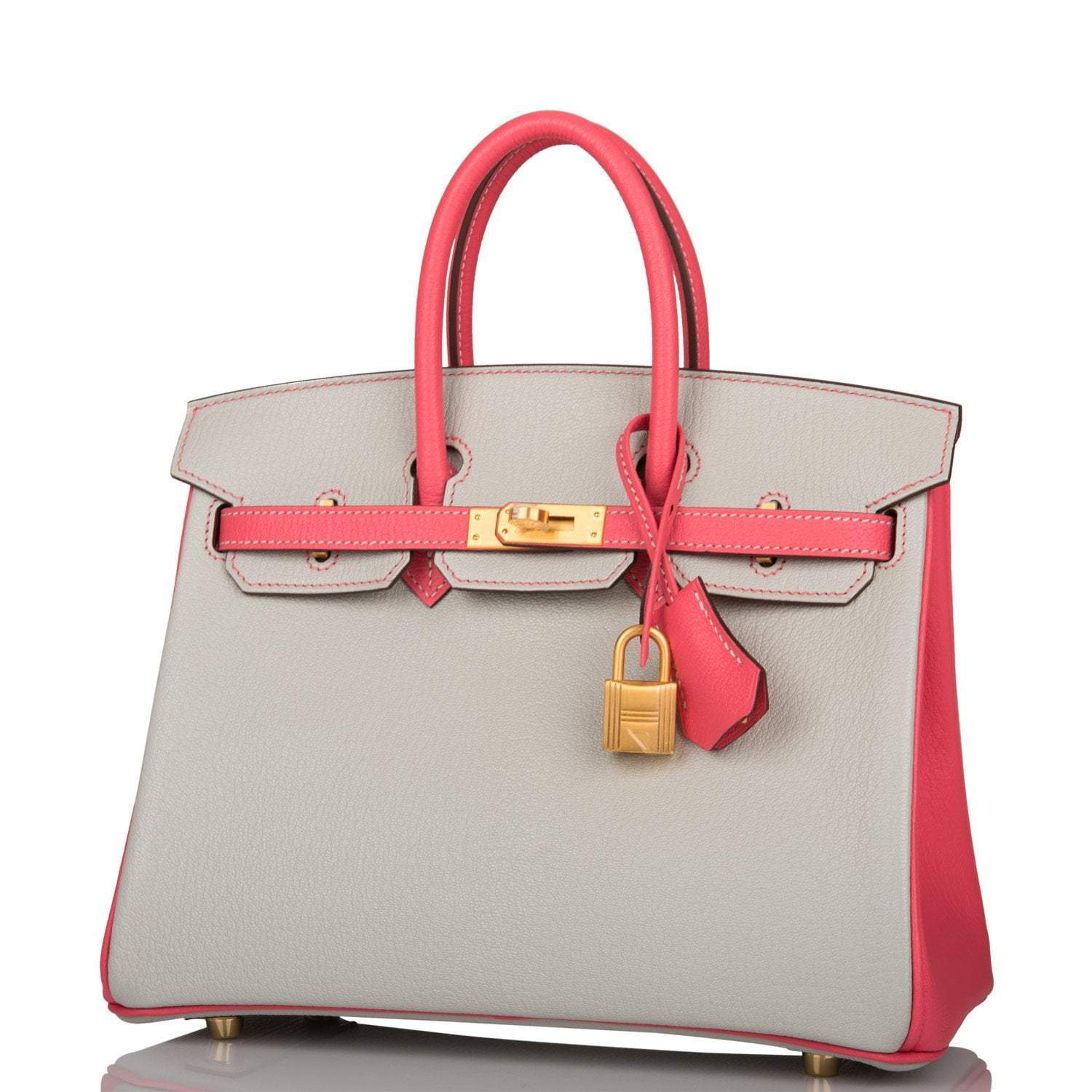 Hermes Birkin 25 Gris Perle Rose Azalee Chèvre with Brushed Gold Hardware - Exclusu