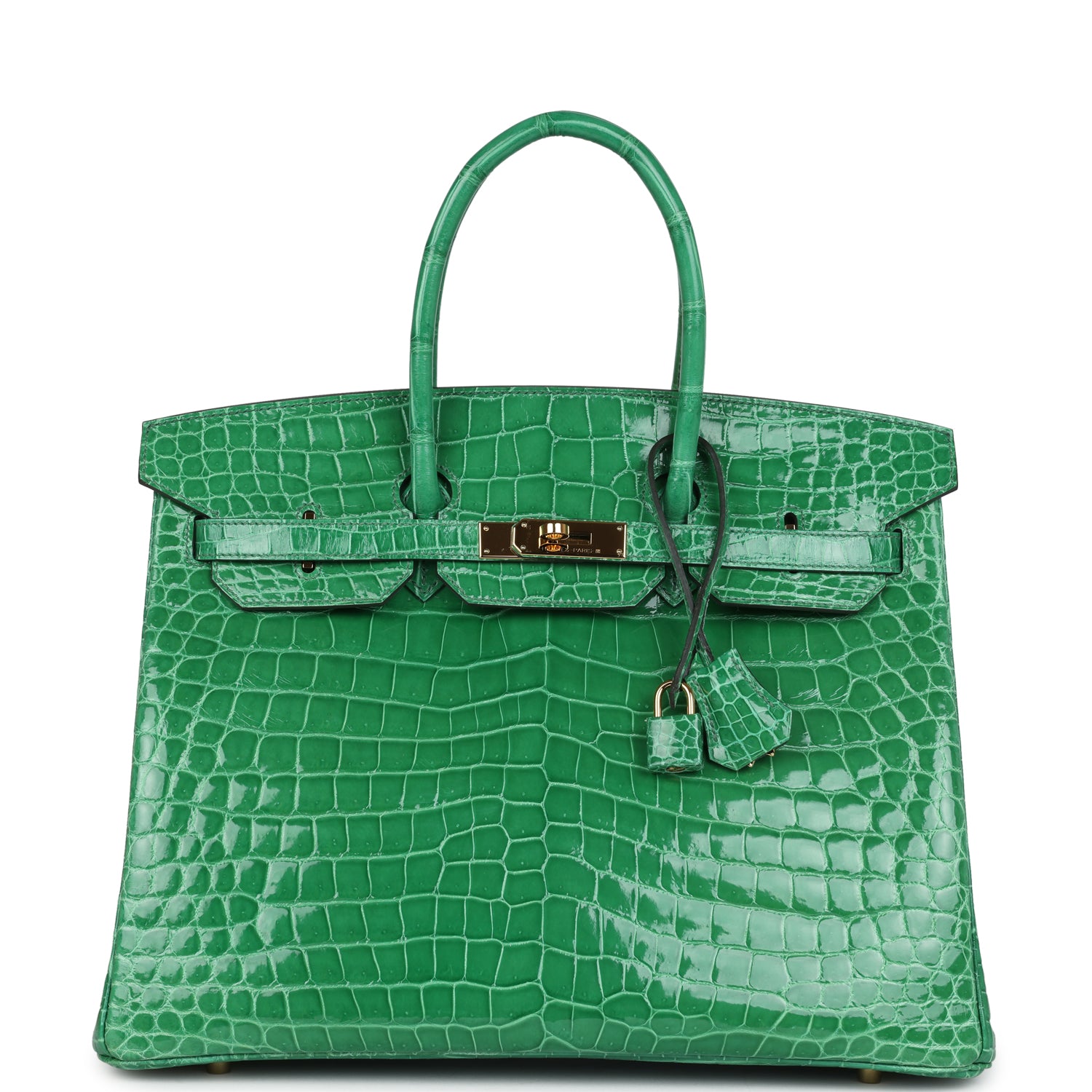 Hermes Birkin 35 Cactus Shiny Porosus Crocodile Gold Hardware - Exclusu