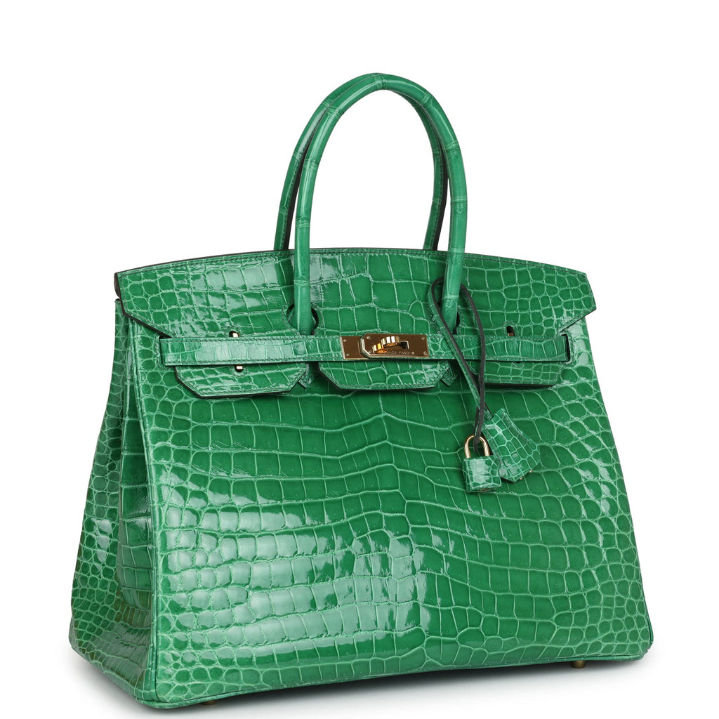 Hermes Birkin 35 Cactus Shiny Porosus Crocodile Gold Hardware - Exclusu