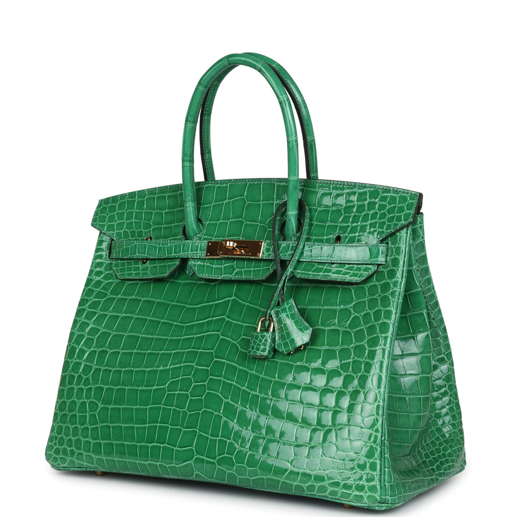 Hermes Birkin 35 Cactus Shiny Porosus Crocodile Gold Hardware - Exclusu