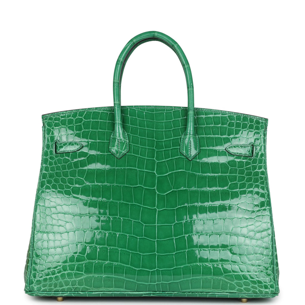Hermes Birkin 35 Cactus Shiny Porosus Crocodile Gold Hardware - Exclusu