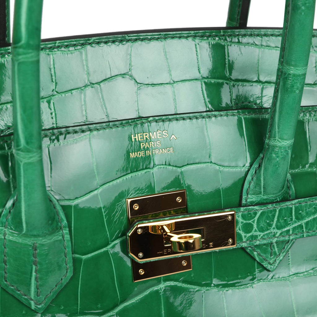 Hermes Birkin 35 Cactus Shiny Porosus Crocodile Gold Hardware - Exclusu