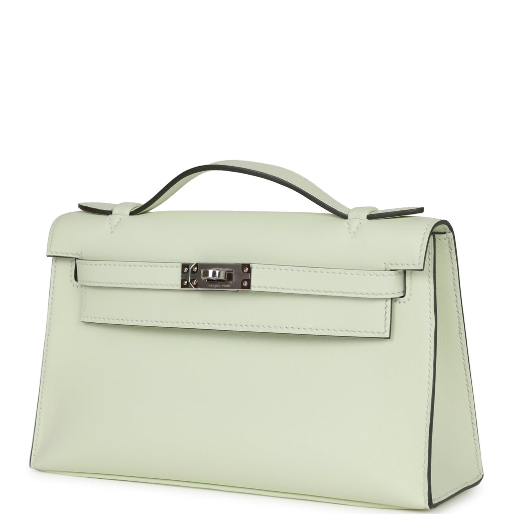 Hermes Kelly Pochette Vert Fizz Swift Palladium Hardware - Exclusu