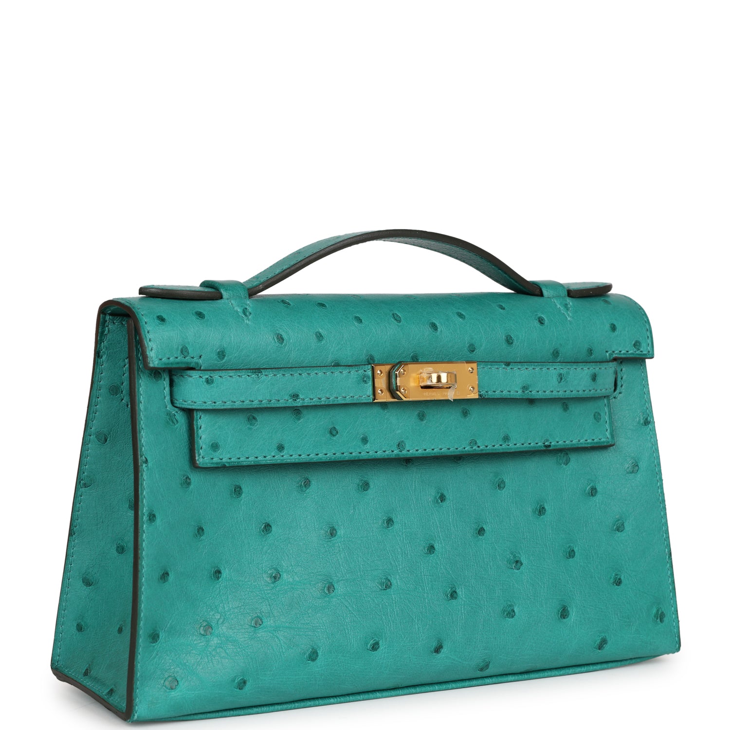 Hermes Kelly Pochette Vert Verone Ostrich Gold Hardware - Exclusu
