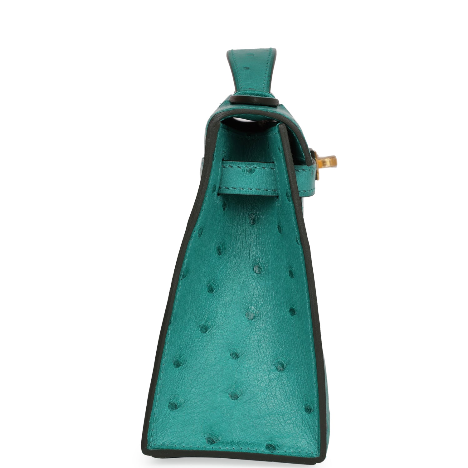 Hermes Kelly Pochette Vert Verone Ostrich Gold Hardware - Exclusu