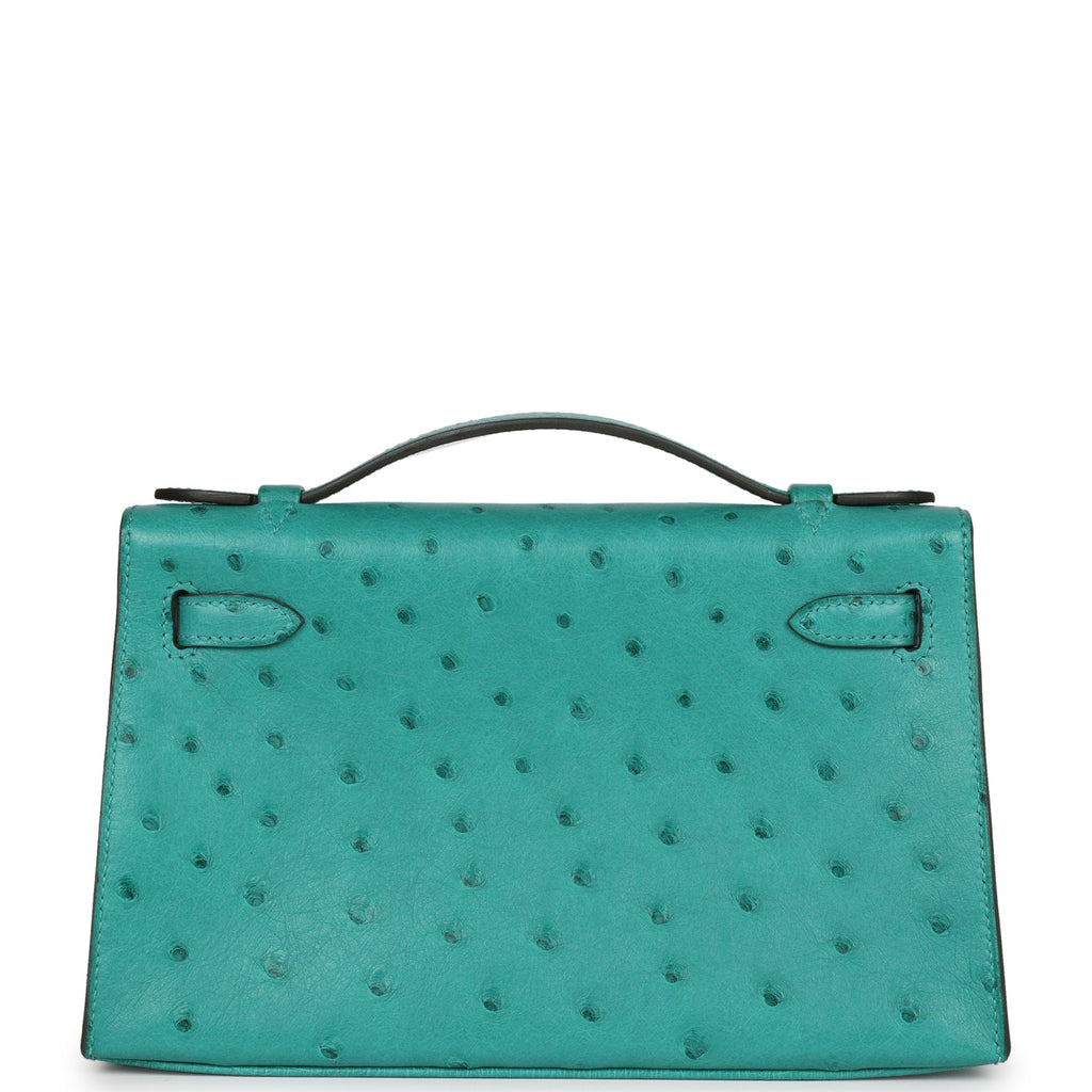 Hermes Kelly Pochette Vert Verone Ostrich Gold Hardware - Exclusu