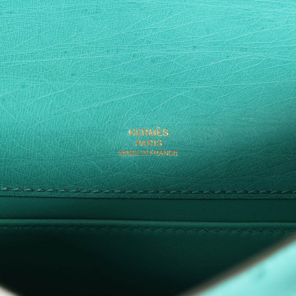 Hermes Kelly Pochette Vert Verone Ostrich Gold Hardware - Exclusu