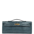 Hermes Kelly Cut Bleu Jean Shiny Porosus Crocodile Gold Hardware - Exclusu