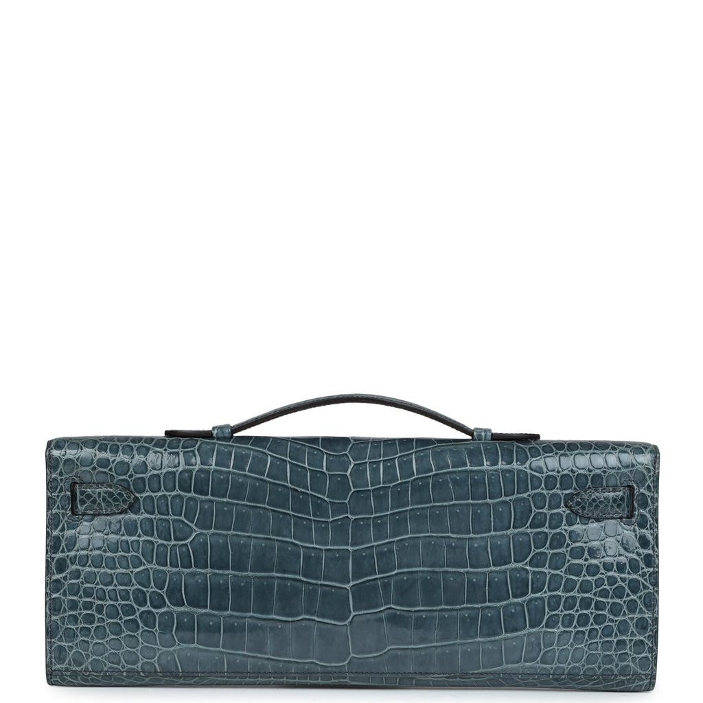 Hermes Kelly Cut Bleu Jean Shiny Porosus Crocodile Gold Hardware - Exclusu