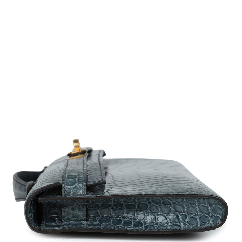 Hermes Kelly Cut Bleu Jean Shiny Porosus Crocodile Gold Hardware - Exclusu