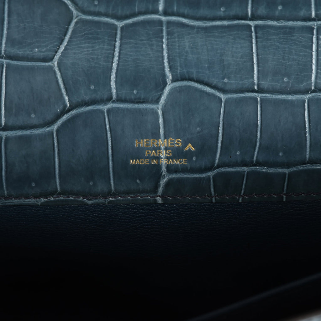 Hermes Kelly Cut Bleu Jean Shiny Porosus Crocodile Gold Hardware - Exclusu