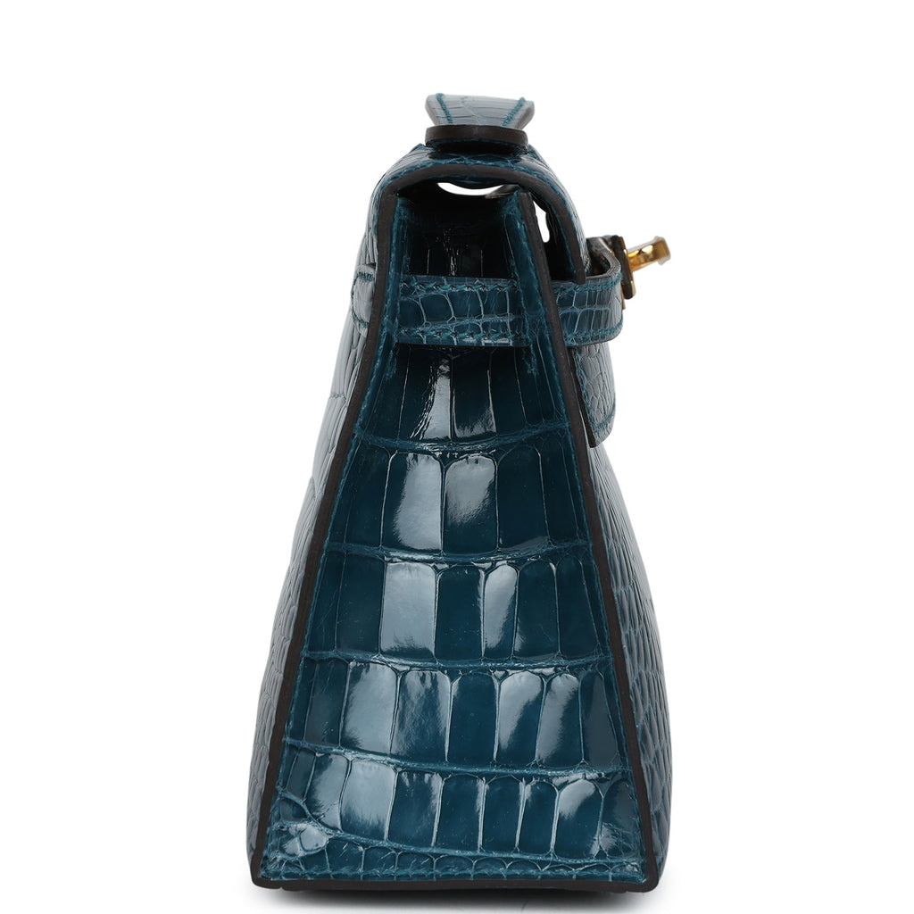 Hermes Kelly Pochette Vert Bosphore Shiny Alligator Gold Hardware - Exclusu