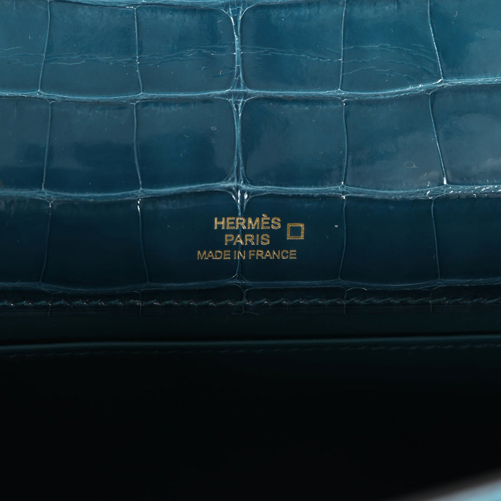 Hermes Kelly Pochette Vert Bosphore Shiny Alligator Gold Hardware - Exclusu