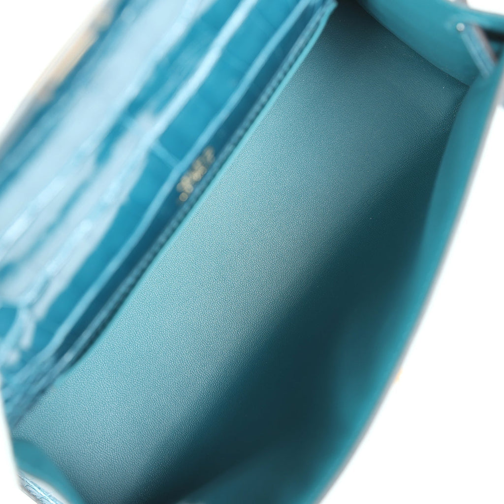Hermes Kelly Pochette Vert Bosphore Shiny Alligator Gold Hardware - Exclusu