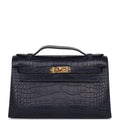 Hermes Kelly Pochette Bleu Indigo Matte Alligator Gold Hardware - Exclusu