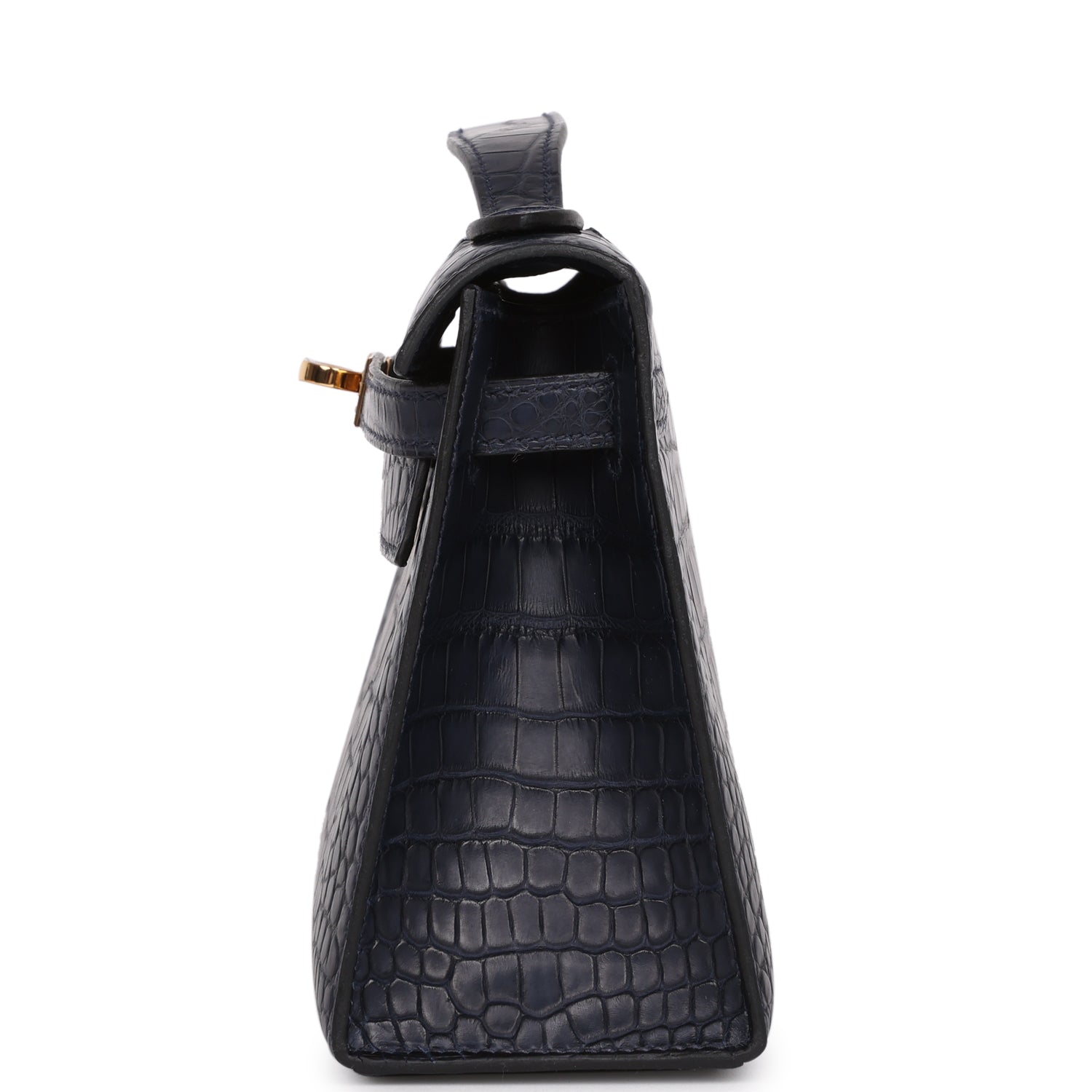 Hermes Kelly Pochette Bleu Indigo Matte Alligator Gold Hardware - Exclusu