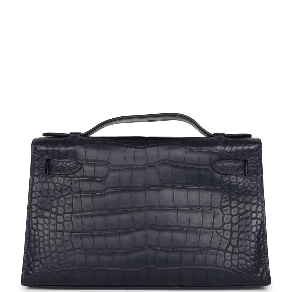 Hermes Kelly Pochette Bleu Indigo Matte Alligator Gold Hardware - Exclusu