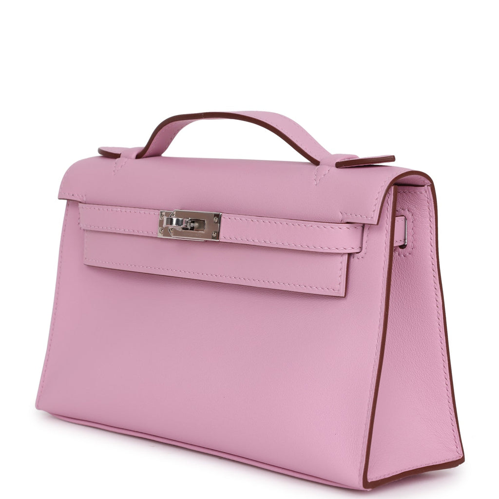 Hermes Kelly Pochette Mauve Sylvestre Swift Palladium Hardware - Exclusu