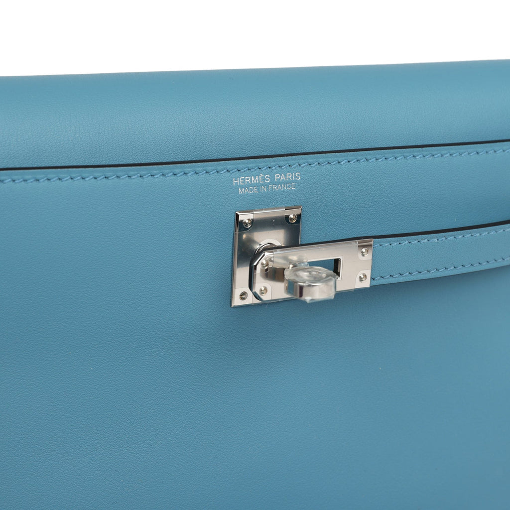 Hermes Kelly Danse Anate Blue Jean Swift Palladium Hardware - Exclusu