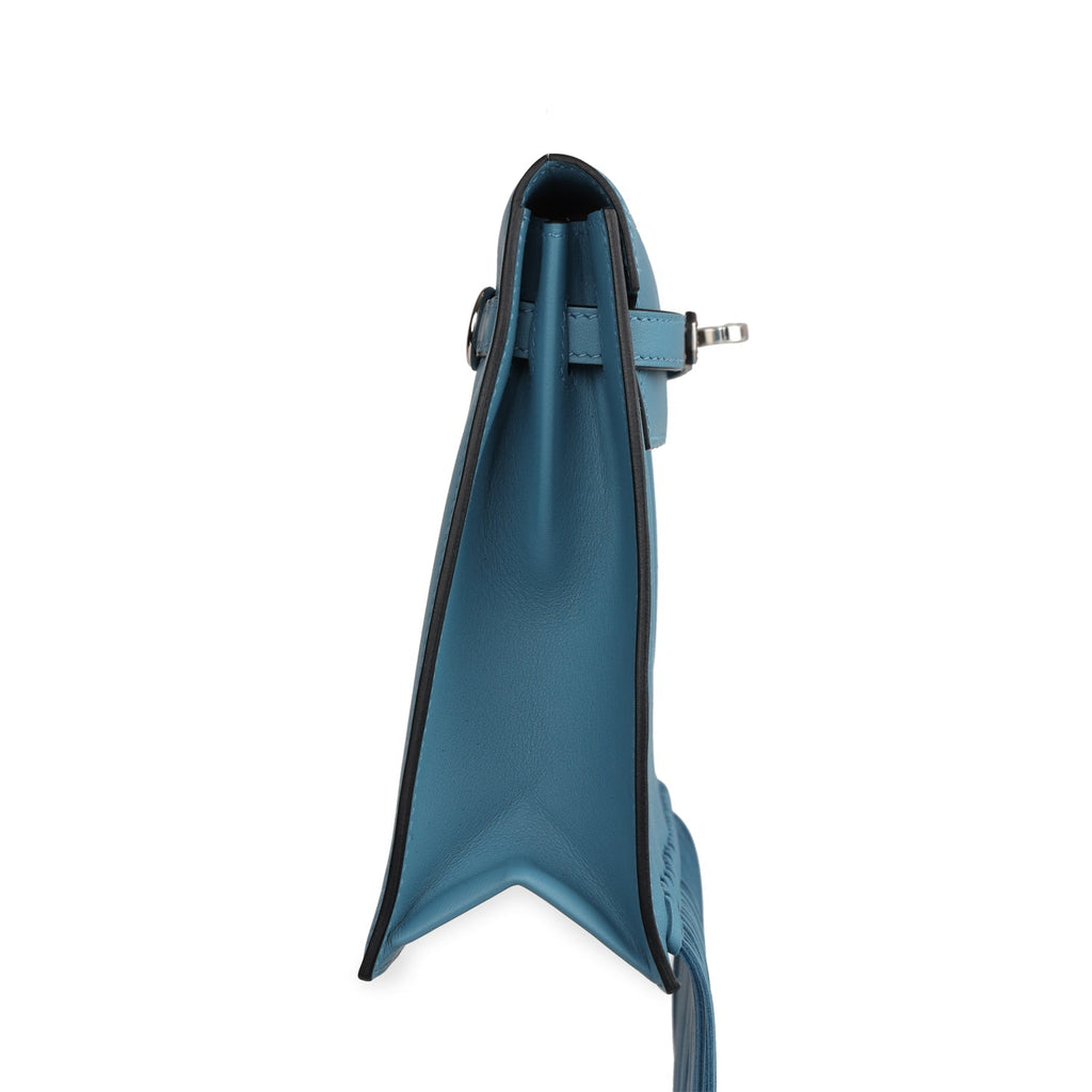 Hermes Kelly Danse Anate Blue Jean Swift Palladium Hardware - Exclusu