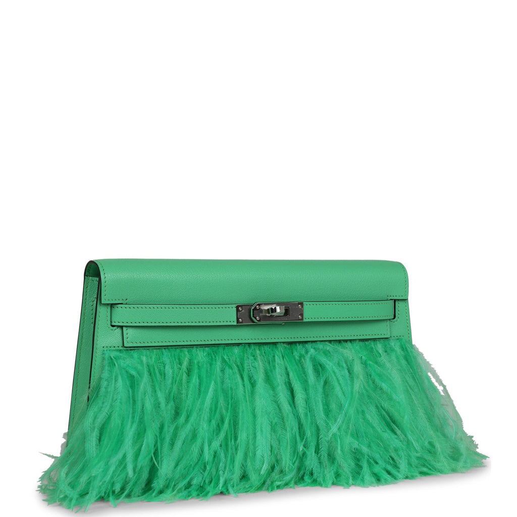 Hermes Kelly Elan Foile Vert Comics Chevre and Ostrich Feather Palladium Hardware - Exclusu