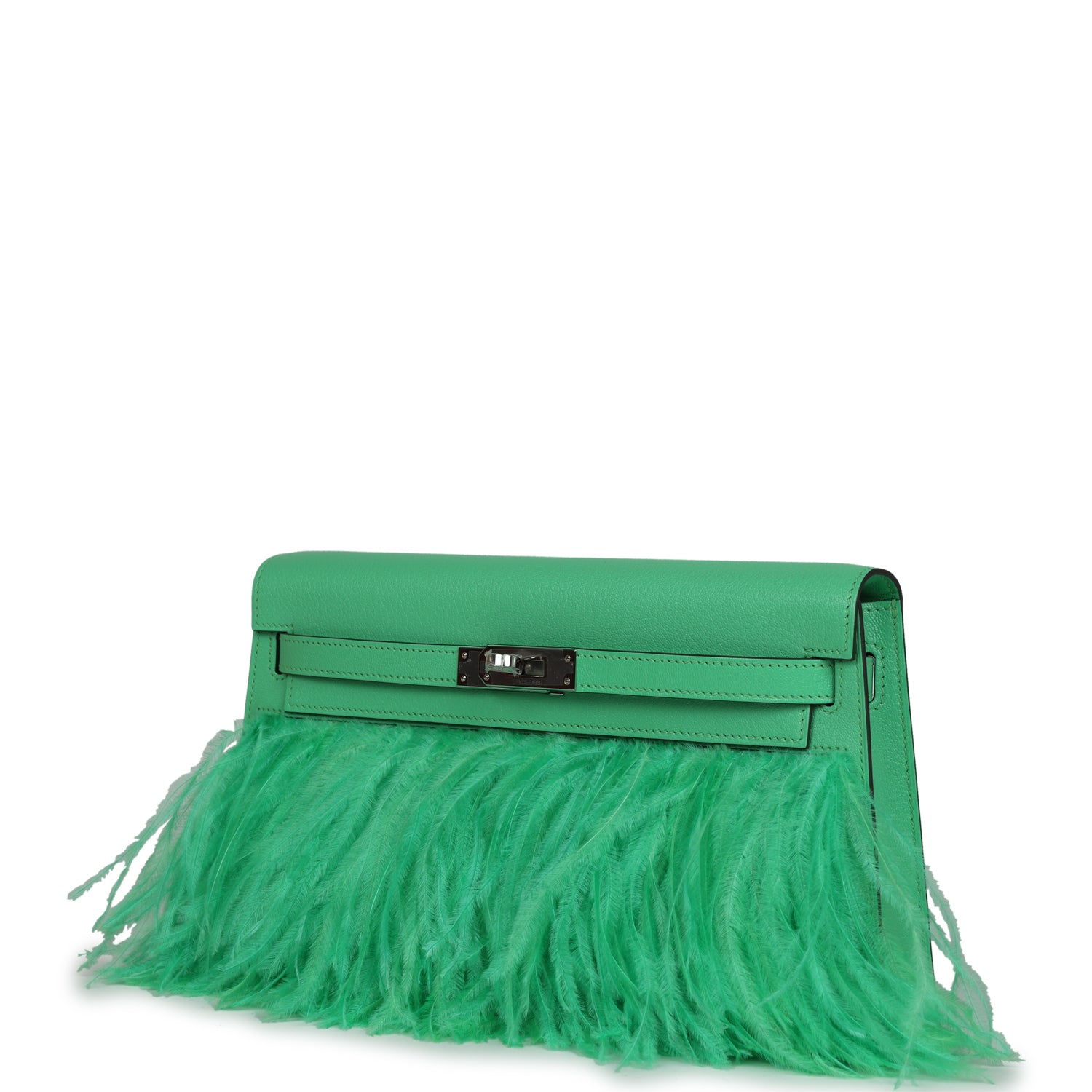 Hermes Kelly Elan Foile Vert Comics Chevre and Ostrich Feather Palladium Hardware - Exclusu