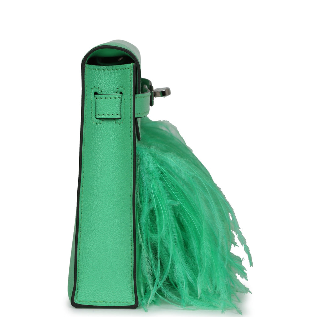 Hermes Kelly Elan Foile Vert Comics Chevre and Ostrich Feather Palladium Hardware - Exclusu