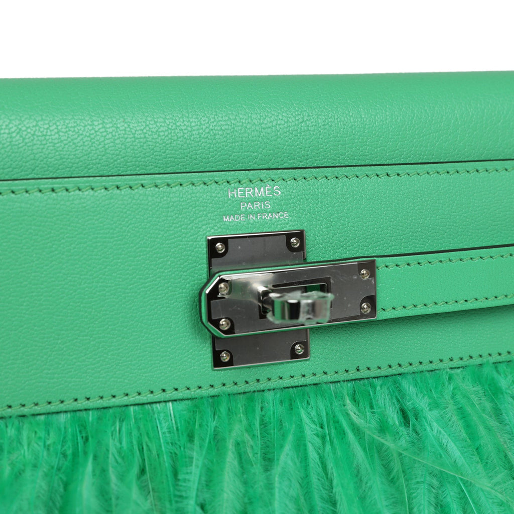 Hermes Kelly Elan Foile Vert Comics Chevre and Ostrich Feather Palladium Hardware - Exclusu
