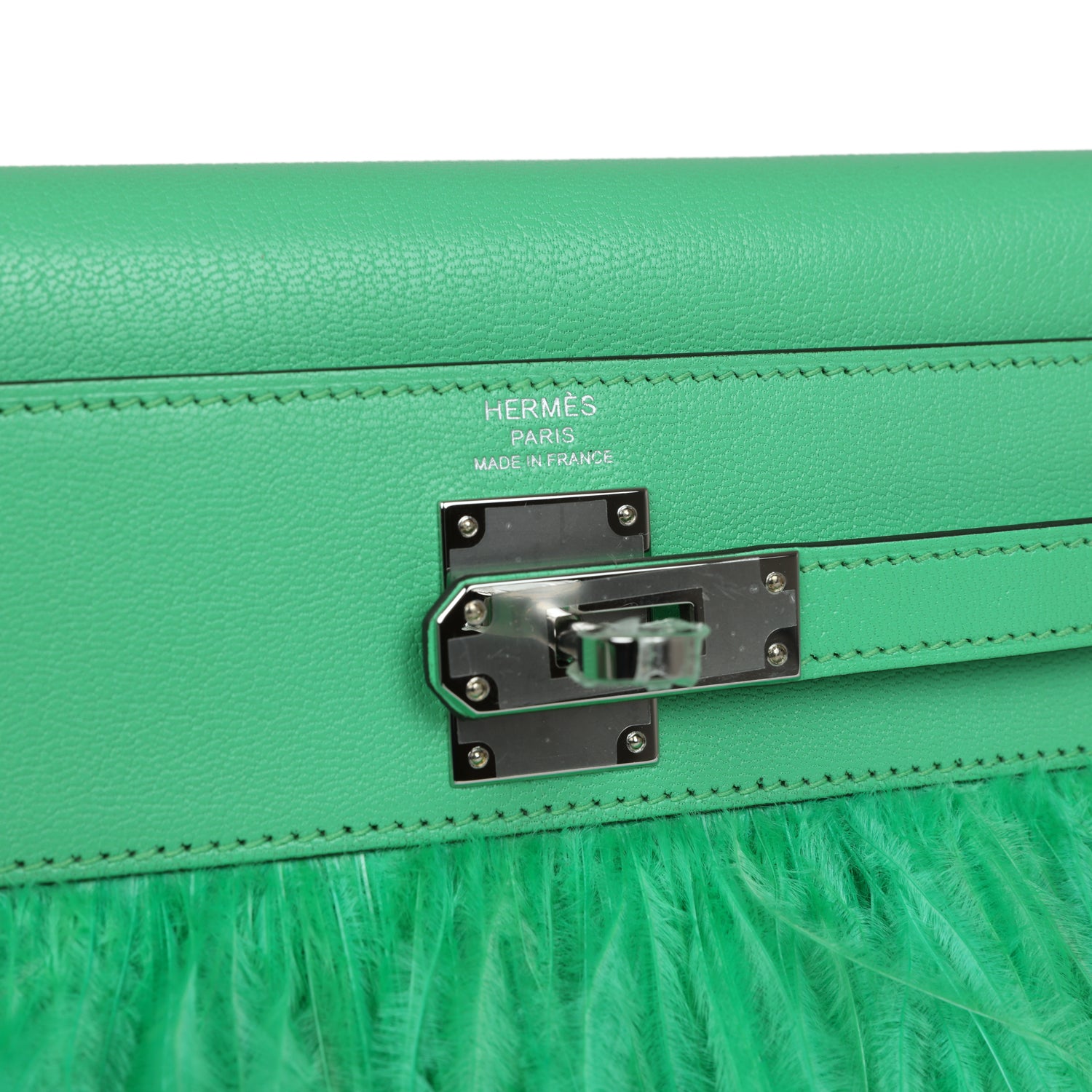 Hermes Kelly Elan Foile Vert Comics Chevre and Ostrich Feather Palladium Hardware - Exclusu