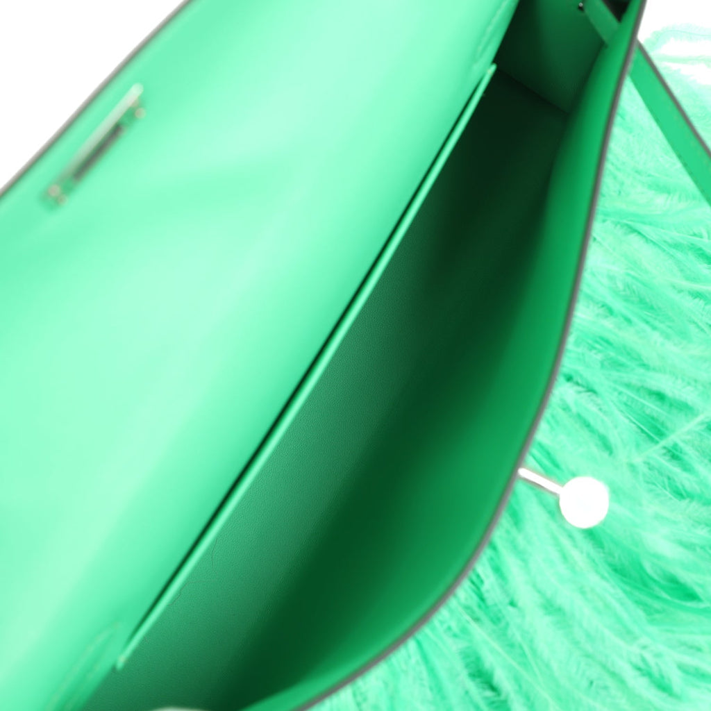 Hermes Kelly Elan Foile Vert Comics Chevre and Ostrich Feather Palladium Hardware - Exclusu