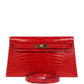 Hermes Kelly Elan Braise Shiny Porosus Crocodile Gold Hardware - Exclusu