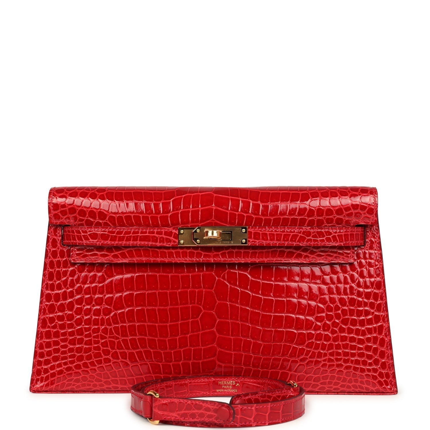 Hermes Kelly Elan Braise Shiny Porosus Crocodile Gold Hardware - Exclusu