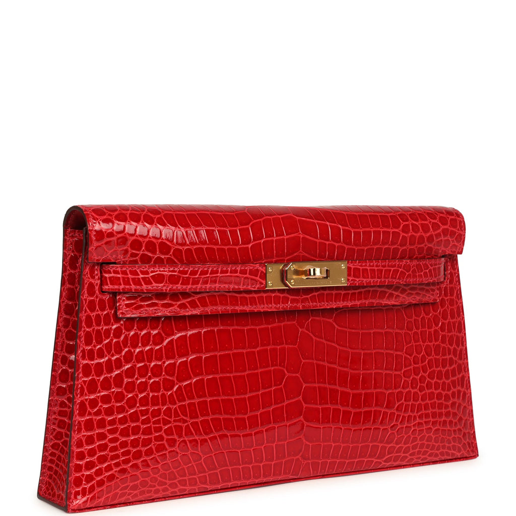 Hermes Kelly Elan Braise Shiny Porosus Crocodile Gold Hardware - Exclusu