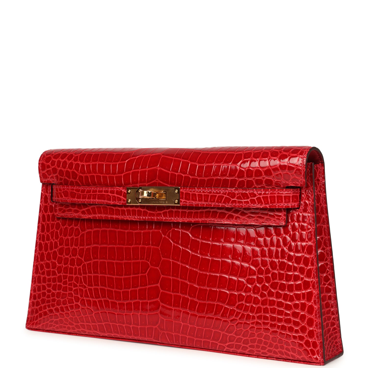 Hermes Kelly Elan Braise Shiny Porosus Crocodile Gold Hardware - Exclusu