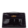Hermes Kelly Pochette Amethyst Shiny Alligator Gold Hardware - Exclusu