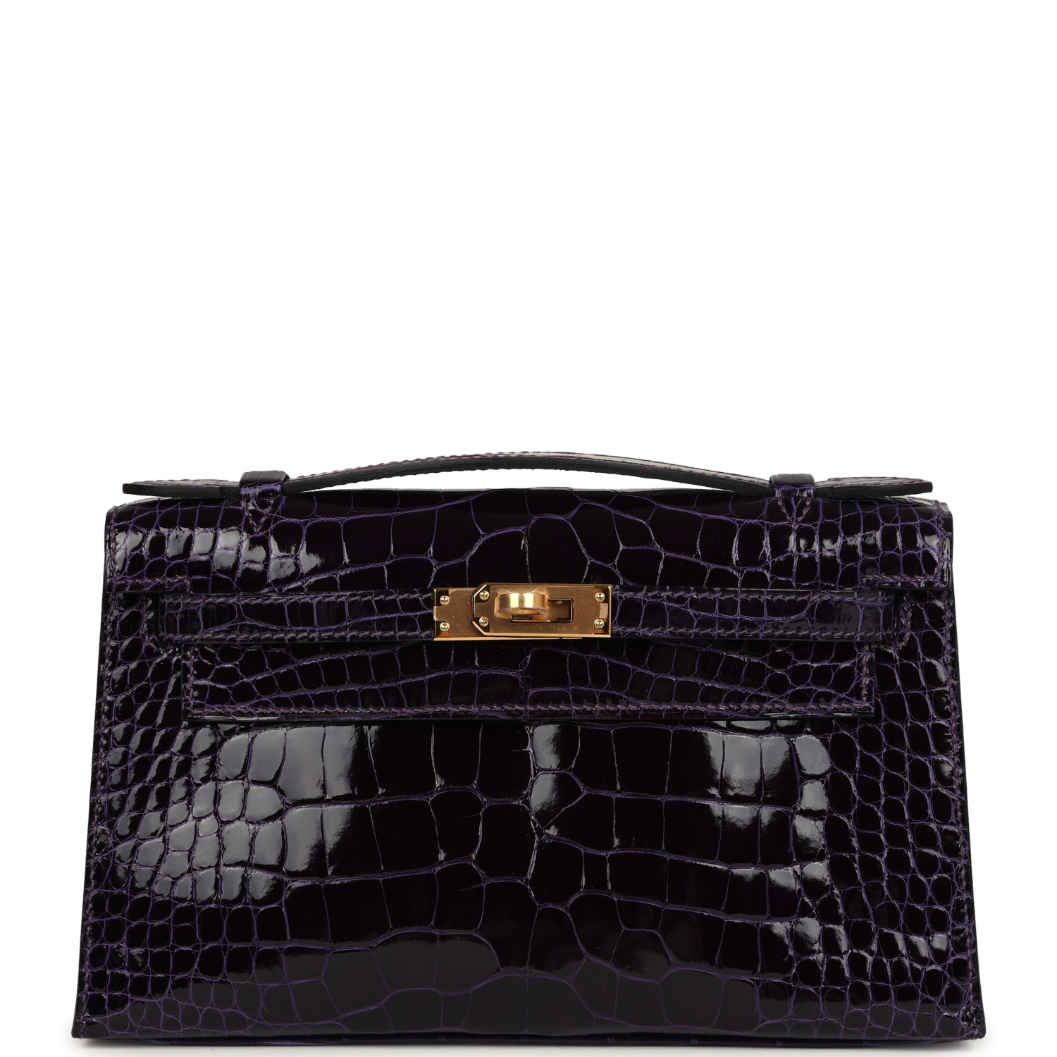 Hermes Kelly Pochette Amethyst Shiny Alligator Gold Hardware - Exclusu